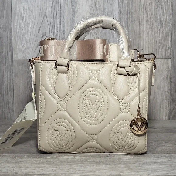 Valentino Orlandi Light Taupe Small Crossbody Purse Satchel Vegan Leather NEW - Picture 3 of 16